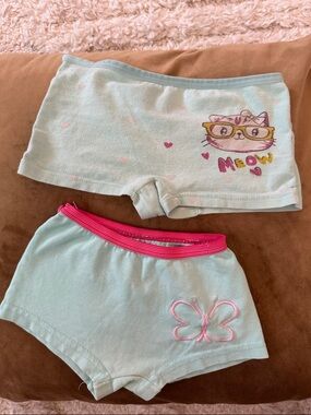 Preowned 3-4yrs  Girls Light Mint Cat & Butterfly Boxer Shorts Set